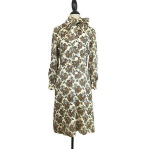 Vintage 70s I. Magnin Cream Paisley Wool Midi Dress